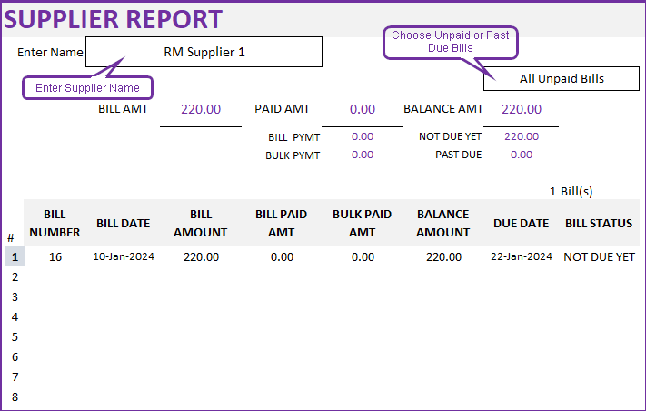 Finance Manager Excel template - Supplier Report