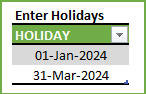 Settings - Enter Company Holidays to exclude from working days