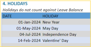 Employee Leave Manager Google Sheet template - Choose Holidays