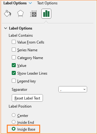 Stacked Column Chart with slider add label positions