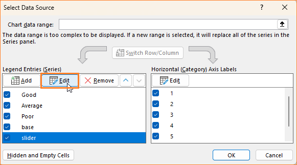 Stacked Column Chart with slider edit slider column name