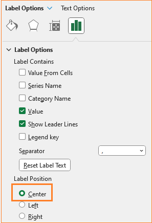 Vertical slider chart label option center