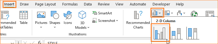 small multiple column chart insert clustered column chart