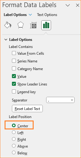 Lollipop chart change label position to center