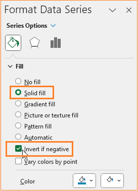 Column Chart to Display Variance with Different Colors select invert if negative