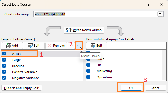 Column Chart to Display Actual, Target, and Variance change order of series