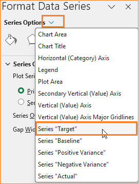 Column Chart to Display Actual, Target, and Variance choose the series