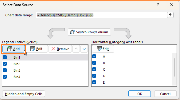 Progress tracker using stacked column Chart choose add